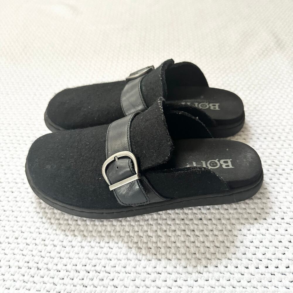 Born Comfort Black Lia Slip On Wool Open Back Clogs Buckle Strap Women 8-8.5 - Picture 4 of 7